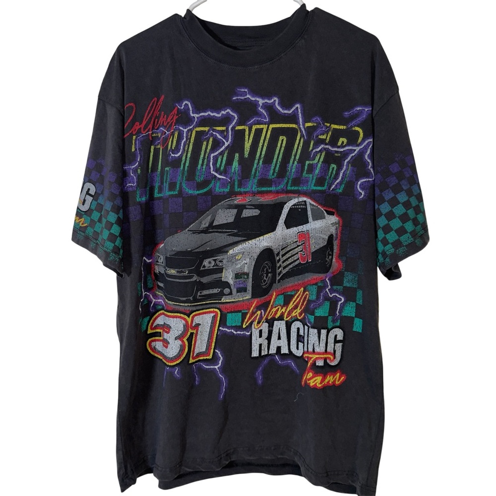 Alpha Collective Vintage Style Car racing T Shirt. Charcoal Large NWOT